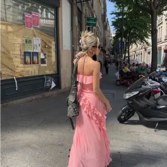 NWT HOUSE OF CB Sarina strapless maxi ruffle maxi dress bright peach XL - Picture 6 of 10